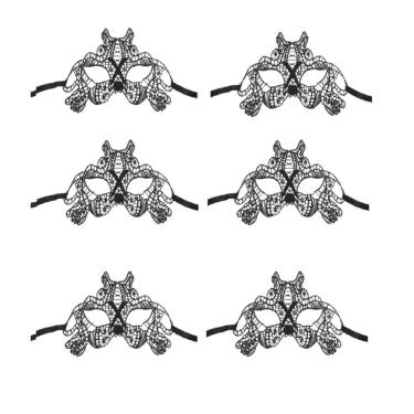 Imagem de Kit C/ 6 Máscaras Feminina Em Renda Tiger Preta Baile 50 Tons de Cinza