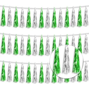 Imagem de Xuuf Faixa De Borla Com Franjas Metálicas 3P, Guirlanda Papel Alumínio, Serpentina Parede, Cortina Fundo Para Carros Alegóricos, Decorações Formatura, Decoração Festa Dia Dos Pais (Verde E Prata)