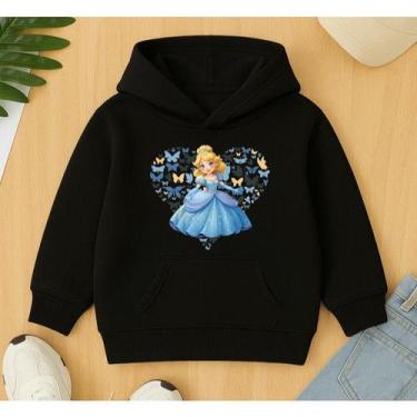 Imagem de Moletom Canguru Infantil Estampa Princesa Coração Azul Sapatinho Crist