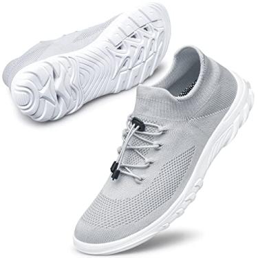 Imagem de DOUSSPRT Tênis de caminhada feminino sem cadarço Hypersoft Sock Tênis aquático casual malha confortável atlético respirável corrida, Cinza-claro, 37