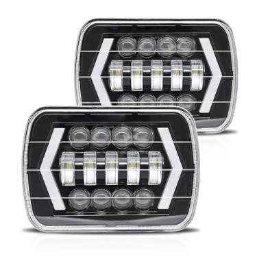 Imagem de CIADAZ Farol LED de 2 unidades de 7 polegadas Farol LED quadrado de 7x6 5x7 polegadas com seta de feixe alto/baixo Olhos de anjo DRL Substituição de luz de sinalização para Jeep Wrangler YJ Cherokee
