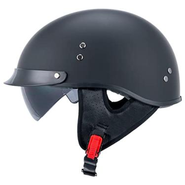 Imagem de Myamis Capacete De Motocicleta Half Helmet Masculino Feminino Adulto Certificado Dot Fibra Vidro Vintage Mh03 (Preto Fosco, G)