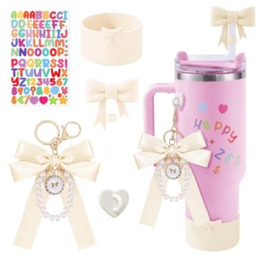 Imagem de Acessórios de copo multifuncionais para telefone e copo Stanley de 850 g 1,134 g, incluindo adesivos de nome DIY, alça de colar de pérolas, enfeite de laço, bota de silicone, capa de canudo Stanley