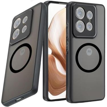 Imagem de Guizzcg Capa magnética para Motorola Moto Edge 60 Fusion/Edge 60/Edge 60S [compatível com Magsafe] Capa protetora de telefone traseira fosca translúcida à prova de choque, preto fosco