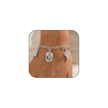 Imagem de Pulseira feminina turquesa ocidental boho, chapéu de caubói, suportes empilhados, conjunto de joias de vaqueira, concerto country, roupas ocidentais, acessórios, 7.5, Zinco, Sem Pedra Preciosa