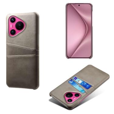 Imagem de Capas Compatível com Huawei Pura 70,Caso de couro PU-Tampa de telefone a prova de choque com 2 slots de cartão,Proteção anti-impressão digital e anti-gota-Grey