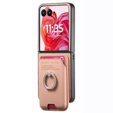 Imagem de POYUFRG Capa magnética para Motorola Razr 60 Ultra/60 Pro/60, carteira destacável com porta-cartões, capa de couro antiderrapante com suporte giratório de metal, rosa, 60 Ultra