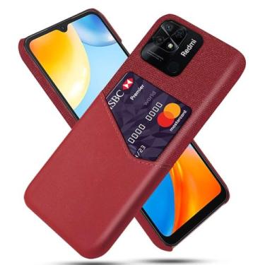 Imagem de Capa para Xiaomi Redmi 10c,Tela e tampa de couro PU,Antideslizante,360°cobertura completa à prova de choque com 1 slot de cartão atrás,Prevenção de queda-Red