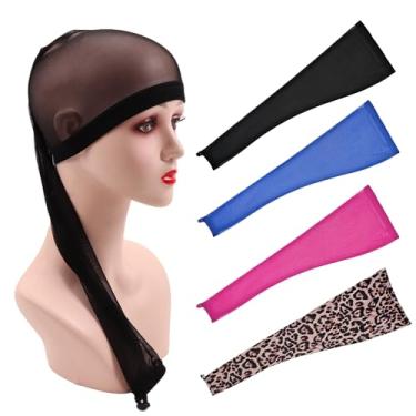 Imagem de Boyiexin Touca de cabelo longo de 70 cm para tranças sem nós, manga elástica para mulheres, touca de peruca com elástico para crochê (leopardo)