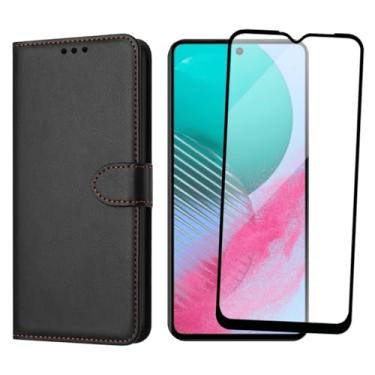 Imagem de Capa Carteira Flip Case para Samsung Galaxy M54 com Película de Vidro Temperado 3D, Proteção de Câmera, Preto