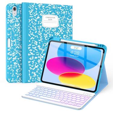 Imagem de Supveco Capa Com Teclado Para Ipad (A16) 11ª/10ª Geração (11 E 10,9") Porta-Lápis, 7 Cores, Retroiluminação, Sem Fio, Tipo Fólio Destacável, 2025/2022 - Azul-Celeste