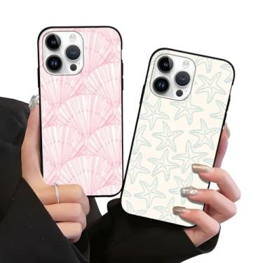 Imagem de Zrutru Pacote com 2 capas de telefone de conchas de praia para iPhone 14 Pro Max Kawaii linda capa de arte de concha do mar para meninas mulheres meninos homens, capa de verão capa macia TPU Funda