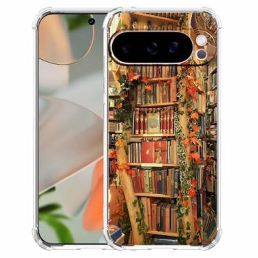 Imagem de Nsyosio Capa de livraria vintage para Google Pixel 9 Pro XL, estampa estética de biblioteca de livros antigos, capa protetora de TPU macio na moda, px9pL