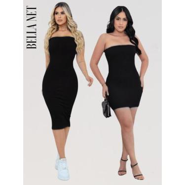 Imagem de Kit 2 Vestido Midi E Curto sem alça Feminino Sem Alça Canelado Premium