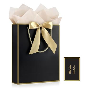 Imagem de JMANNI Bolsa de presente, 1 bolsa de presente grande com fita e 1 cartão de felicitações, 2 lenços de papel, bolsa de presente de papel portátil com alças, sacolas de presente de aniversário, sacolas