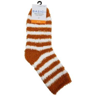 Imagem de MEIA FELPUDA CANO MÉDIO BASIC+ 33-38  Branca Com Listras Marrom