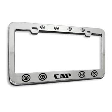 Imagem de Speedy Pros Moldura de placa de licença de metal Capitão América escudo símbolo vingador acessórios para carro cromado 2 furos 1 moldura