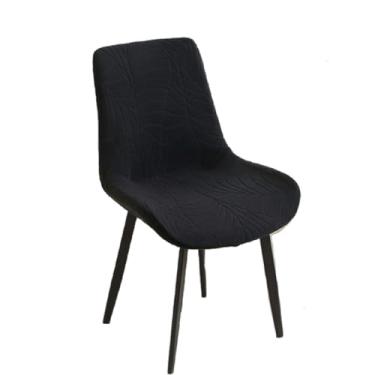 Imagem de Capas para cadeiras curvas com estampa de folhas jacquard, 1/2/4/6 peças, elásticas, protetoras de assento para hotel, casamento, cozinha e banquete (capa para cadeira preta 2 peças/A5)