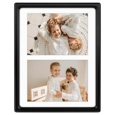 Imagem de Porta-retratos de colagem 12 x 17 cm - madeira maciça com vidro temperado - porta-retratos com canto arredondado - Use como (2) aberturas de 12 x 17 cm ou uma moldura de 21 x 28 cm - decoração de