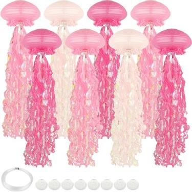 Imagem de Bisanzoya Peças De Lanternas Papel Em Formato Água-Viva, Decorações Para Festa Aniversário Com Ganchos E Cordas, Pendurar No Chá Bebê, Decoração Sala Aula Sereia Bob Esponja (Rosa)