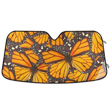 Imagem de Oarencol Para-brisa de carro borboleta monarca laranja para-sol dobrável raios UV protetor de viseira solar para manter seu veículo fresco (139.7 cm x 70.1 cm)