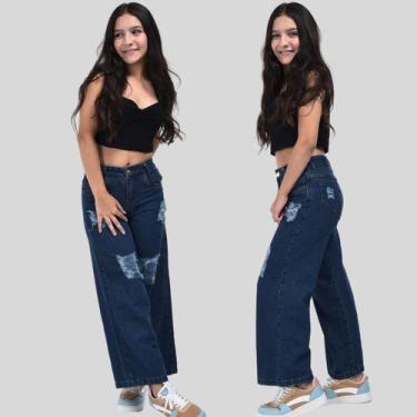 Imagem de Calça jeans pantalona destroyed infantil juvenil 10 ao 16 - RJIMPORTS,