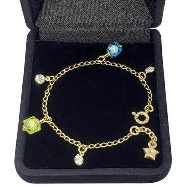 Imagem de Pulseira Infantil Balões Coloridos E Cristais Banho De Ouro 18k 2188 -