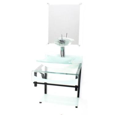 Imagem de Gabinete Vidro 40Cm Banheiro Curvado Duplo Pp Cuba Quadrada - Cubas E 