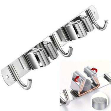Imagem de Suporte Gancho Inox Parede Vassoura Rodo Pá Chaveiro Cozinha - Nilos