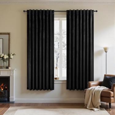 Imagem de Cortinas escurecidas de veludo preto para ambientes de 153 cm de comprimento para sala de estar, jantar, 2 painéis, privacidade pesada, isolamento energético, calor, inverno, cortina para cozinha
