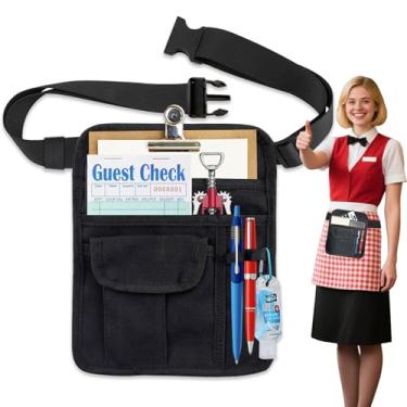 Imagem de Ulifebetter Bolsa de cintura para servidor, preto escuro, avental curto de lona, bolso de lona, aventais de restaurante com bolsos ajustáveis, cinto de garçonete, bolsa utilitária, bolsa de
