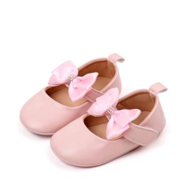 Imagem de Bellocasa Baby Mary Jane Sapatilhas para meninas com laço de algodão sola antiderrapante primeiro andador vestido princesa berço sapatos de casamento, W4172 Rosa, 12-18 Months Toddler