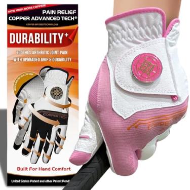 Imagem de Luvas de golfe femininas Copper Advanced Tech 2.0 para golfista destro ou canhoto | Luva de golfe feminina de compressão de cobre com suporte para juntas | Durabilidade resistente a rasgos e aderência