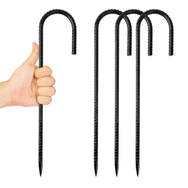 Imagem de Anothera Pacote com 4 estacas de trampolim resistentes, âncoras de 30 cm, estacas de barraca de vento alto, estacas à prova de ferrugem em forma de J para barracas de acampamento, infláveis, cercas