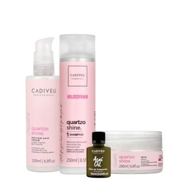 Imagem de Cadiveu Quartzo Shine Kit Profissional, Shampoo 250ml, Máscara 200ml, Creme Capilar 200ml, Óleo de Açaí 10ml