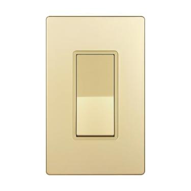 Imagem de ENERLITES Interruptor decorador série Elite com placa de parede sem parafuso, interruptor de luz de pá, haste única, 3 fios, parafuso de aterramento, grau residencial, 15A 120V, listado pela UL, 91150-GDWP, ouro com placa de parede