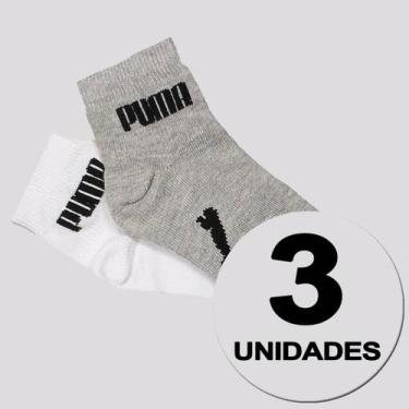 Imagem de Kit Meia Puma Cano Médio 6 Pares Infantil Cinza e Branca, 17-20