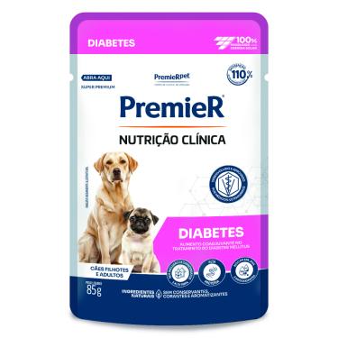 Imagem de Ração Úmida Premier Sachê Nutrição Clínica Diabetes Para Cães Filhotes e Adultos 85g