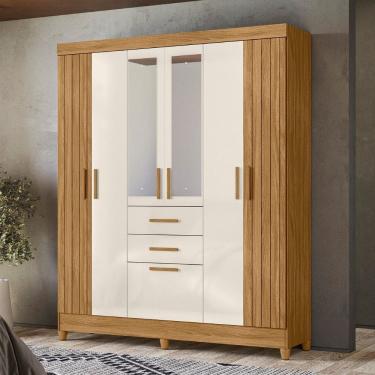 Imagem de Guarda Roupa Solteiro Frisado com Espelho 7 Portas 2 Gavetas e Pés Malta Moval