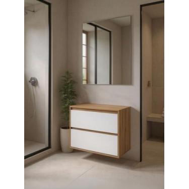 Imagem de Gabinete para Banheiro com Espelho 80cm Mdf Freijo Dubai - On Móveis