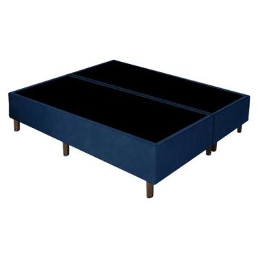 Imagem de Base Box Queen Bipartido Azul Suede 38x158x198 - RR Colchões
