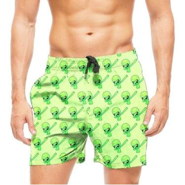 Imagem de Short Praia Shorts Banho Alienigena Fazendo Dab 780 - smoke, Preto, GG