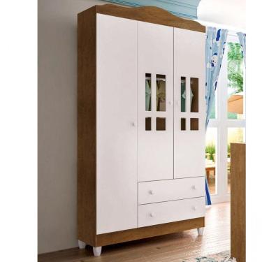 Imagem de Guarda-roupa para Bebê 3 Portas 2 Gavetas Ariel Carolina Baby Branco/Amadeirado