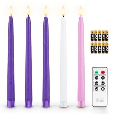 Imagem de Fanna Velas afuniladas Advent sem chama de 28 cm com temporizador para guirlanda do advento, castiçais de LED de Natal operados por bateria com acabamento de cera real, controle remoto e baterias