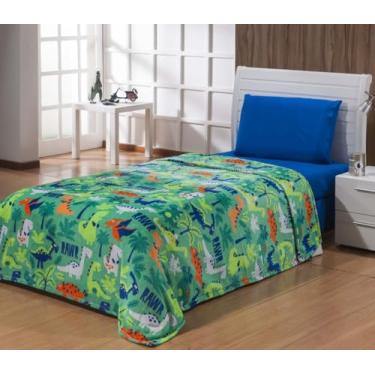 Imagem de Cobertor Manta Microfibra Solteiro 01 Peça (Toque Aveludado) (Dinossauro Verde)