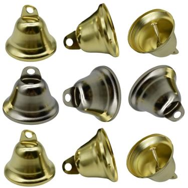 Imagem de Pinenjoy Sinos de cobre vintage, 1,7 x 3,8 cm, mini sino de artesanato dourado e prata, pequeno sino de bruxa para campainha de vento faça você mesmo, coleira para animais de estimação, decoração de