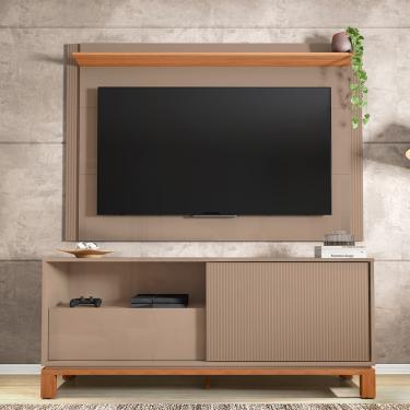 Imagem de Painel TV 55 Pol 150cm com Rack Bancada para Sala Visari Marrom/Freijó C01 - D'Rossi
