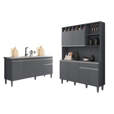 Imagem de Armário de Cozinha Alice com Balcão de Pia Tatiane 120m Sem Tampo Cinza - AJL