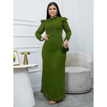 Imagem de Vestido de Festa Longo Manga Longa Gola Alta Soltinho Moda Evangélica 