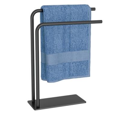 Imagem de Kawaiita Suporte de toalha de mão para bancada de cozinha de banheiro, preto fosco, moderno, toalheiro com base pesada, comporta 2 toalhas